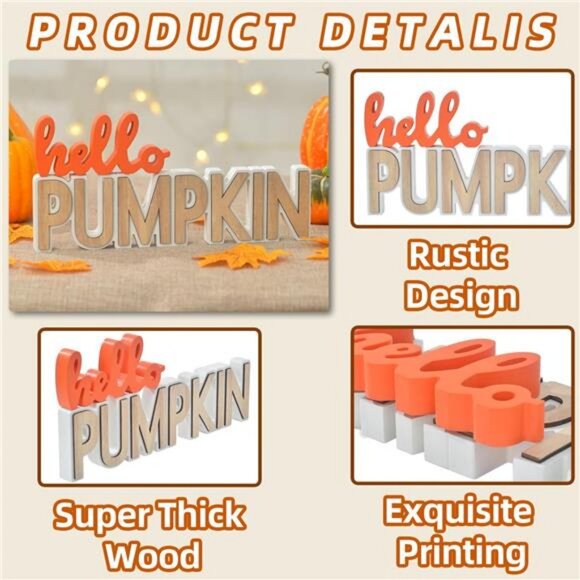 Thanksgiving Decorations for Home, Fall Decorations, 2PCs Wooden Pumpkin Blocks - Picture 4 of 8